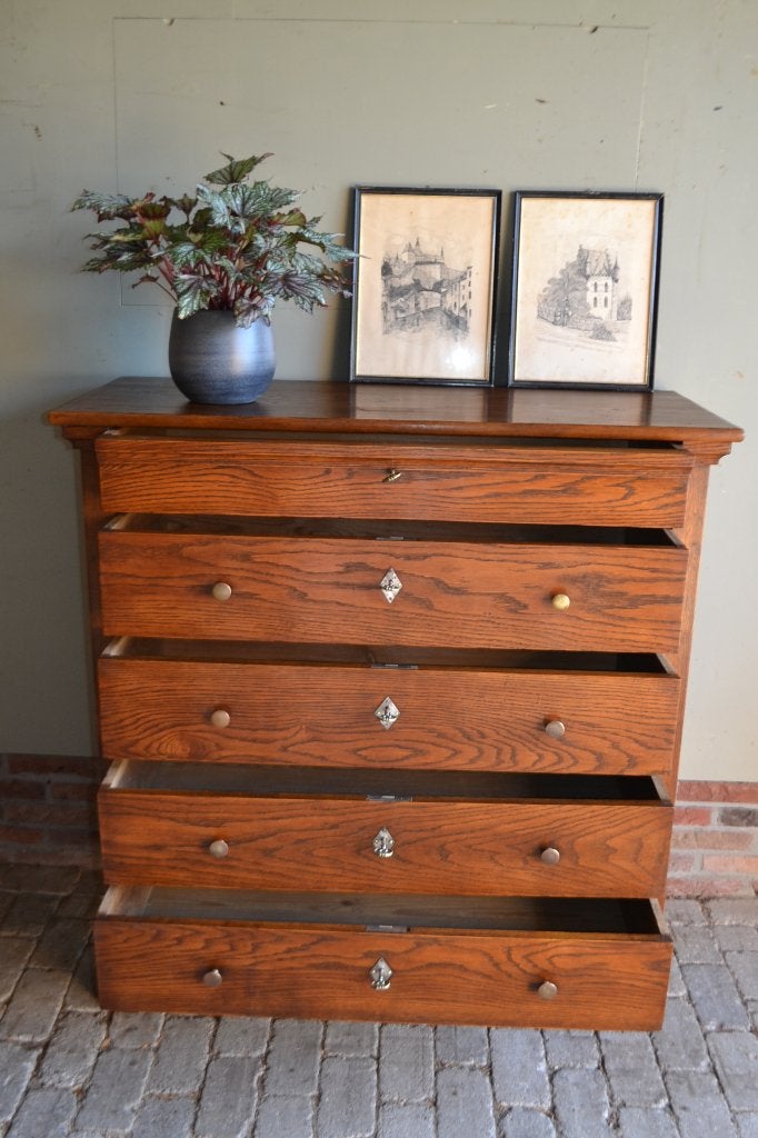 Prachtige strakke antieke eiken ladekast, dressoir, commode, Verzenden
