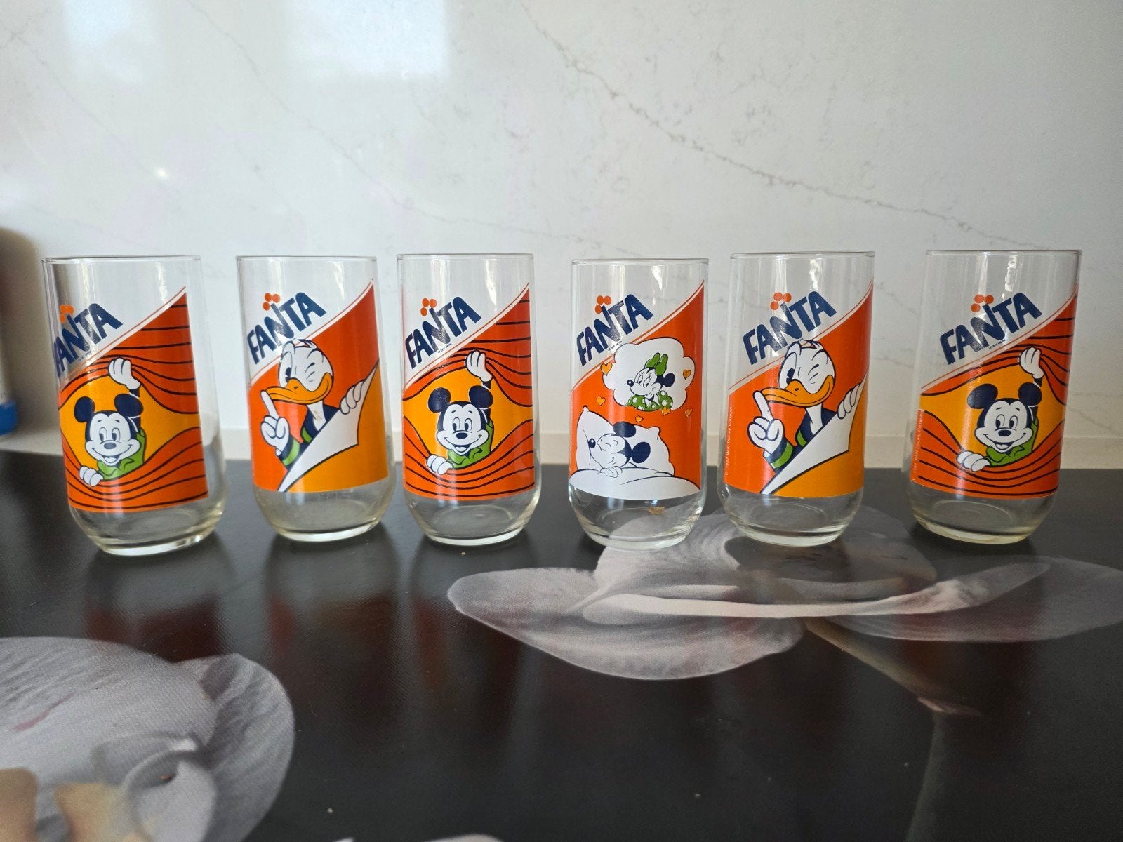 Vintage Fanta Disney Glazen Set - Mickey & Donald Duck, Verzamelen, Ophalen of Verzenden, Mickey Mouse, Gebruikt, Servies