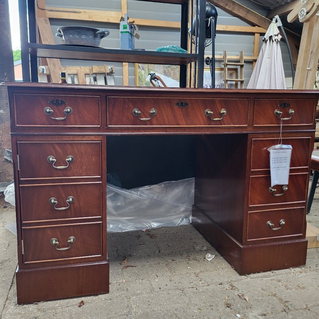 Bureau Chesterfield mahonie met leren inleg groen, Hout, 62 cm, Bruin, Ophalen of Verzenden