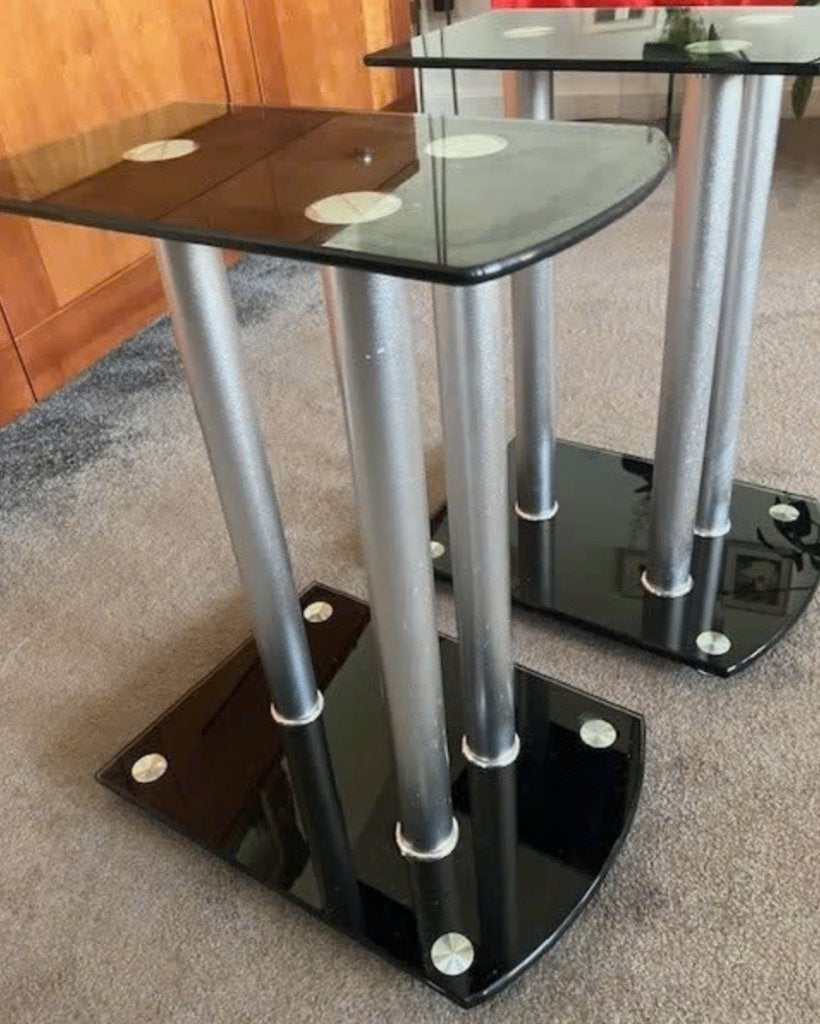 2 mooie speaker-stands glas metaal, Gebruikt, Overige typen, Minder dan 60 watt, Ophalen