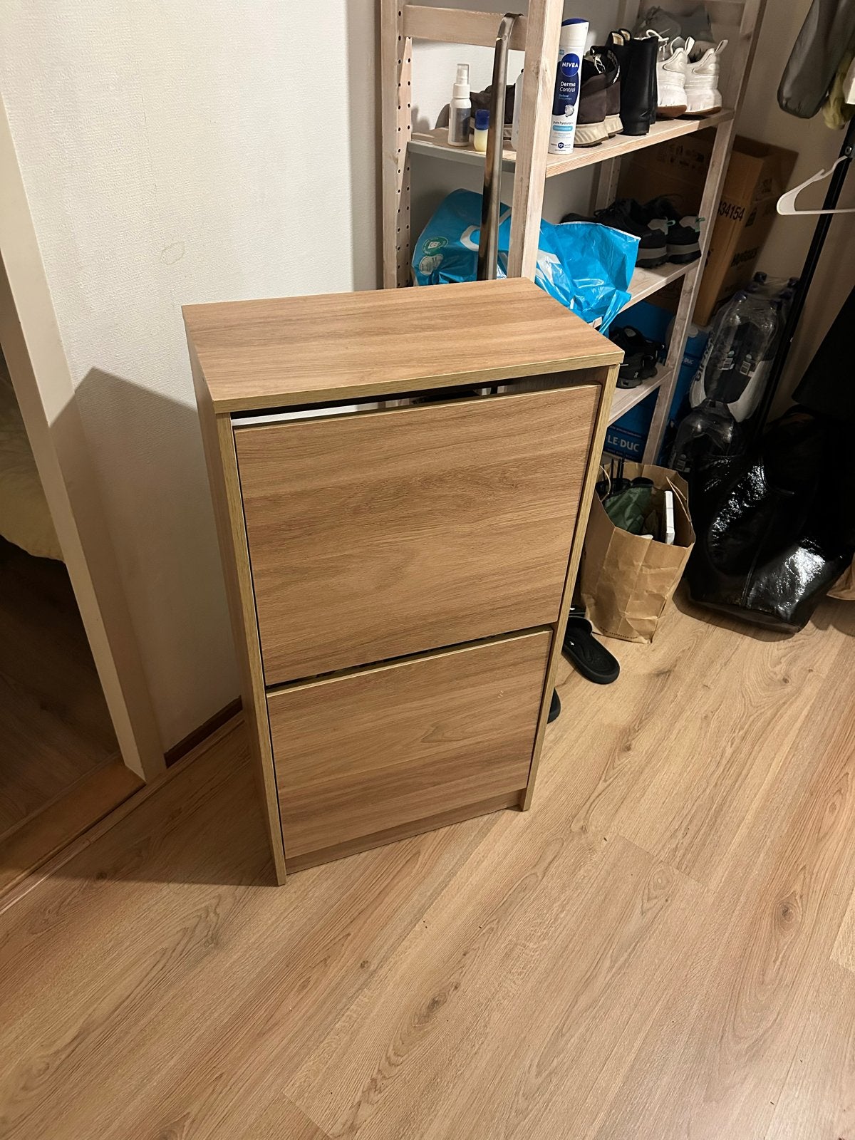 Schoenenkast met 2 vakken - Houtkleur, Ophalen, Gebruikt