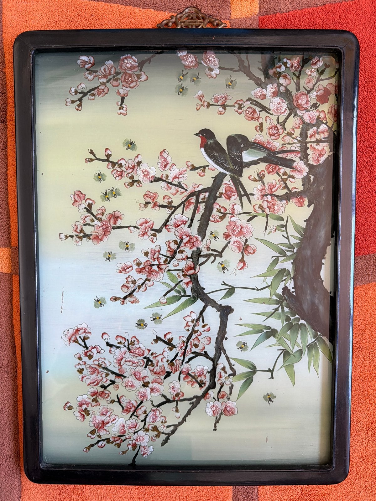 Prachtig antiek Chinees schilderij met vogels en bloesem, Schilderij, China, Meerkleurig, Geschilderd