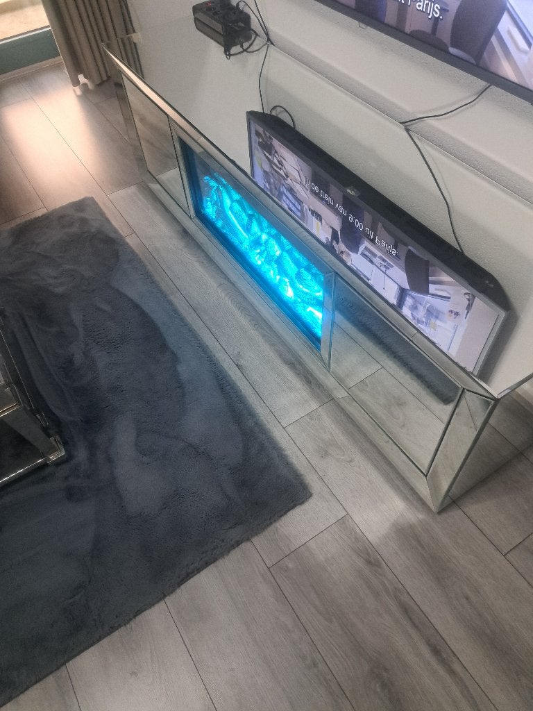 Sfeerhaard tv kast spiegel  plus staande lamp, Huis en Inrichting, Ophalen, Overige materialen, Spiegel, 150 tot 200 cm