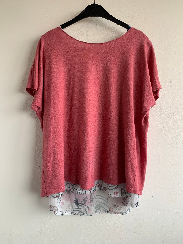 Bonita shirt – wit met botanische print en koraalrood, Maat 46/48 (XL) of groter, Nieuw, Bonita, Ophalen of Verzenden