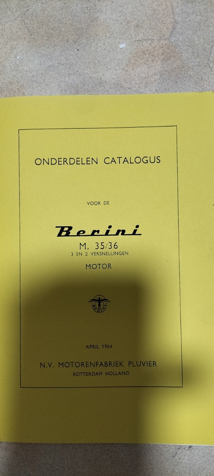 Berini Onderdelen Catalogus M. 35/36 Motor (April 1964), Ophalen of Verzenden