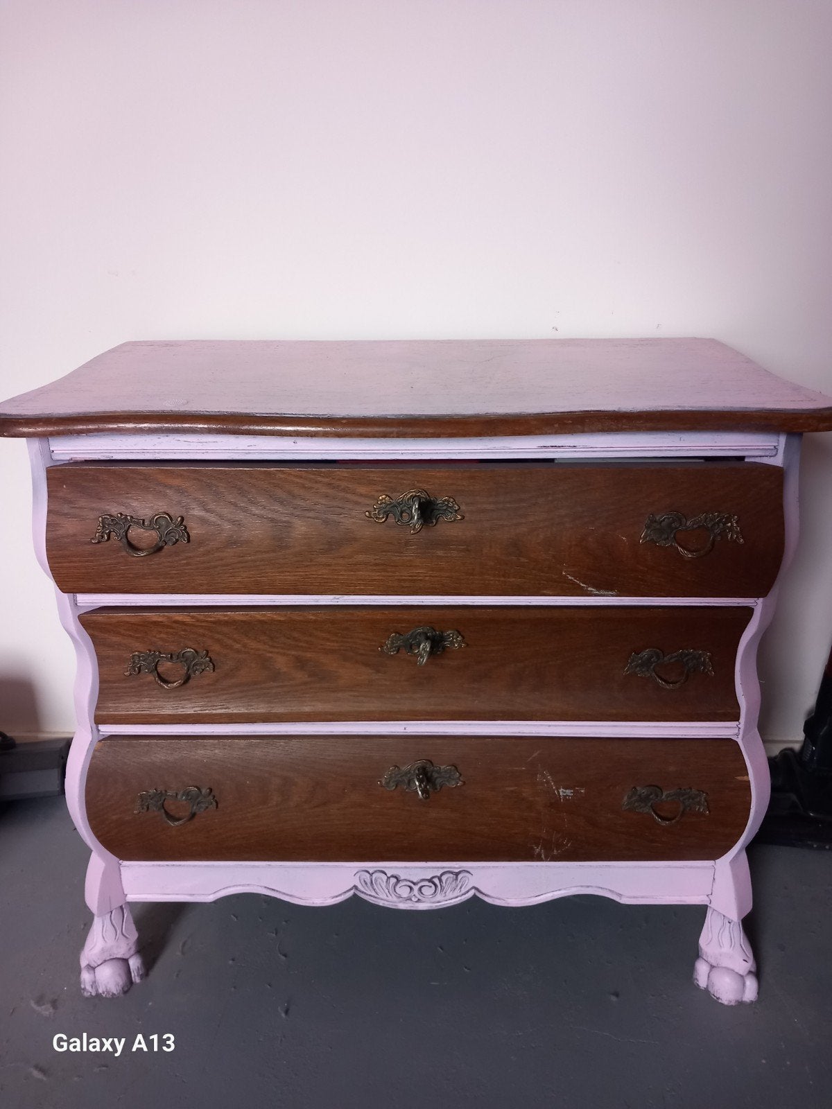 leuk brocante buikkastje gepimpt met roze, Eikenhout, 50 tot 100 cm, 3 of 4 laden, Minder dan 100 cm