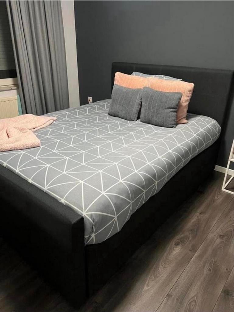 Donkergrijze boxspring bed Frame 180x200 cm met opbergruimte, Ophalen, Gebruikt, Tweepersoons, 180 cm