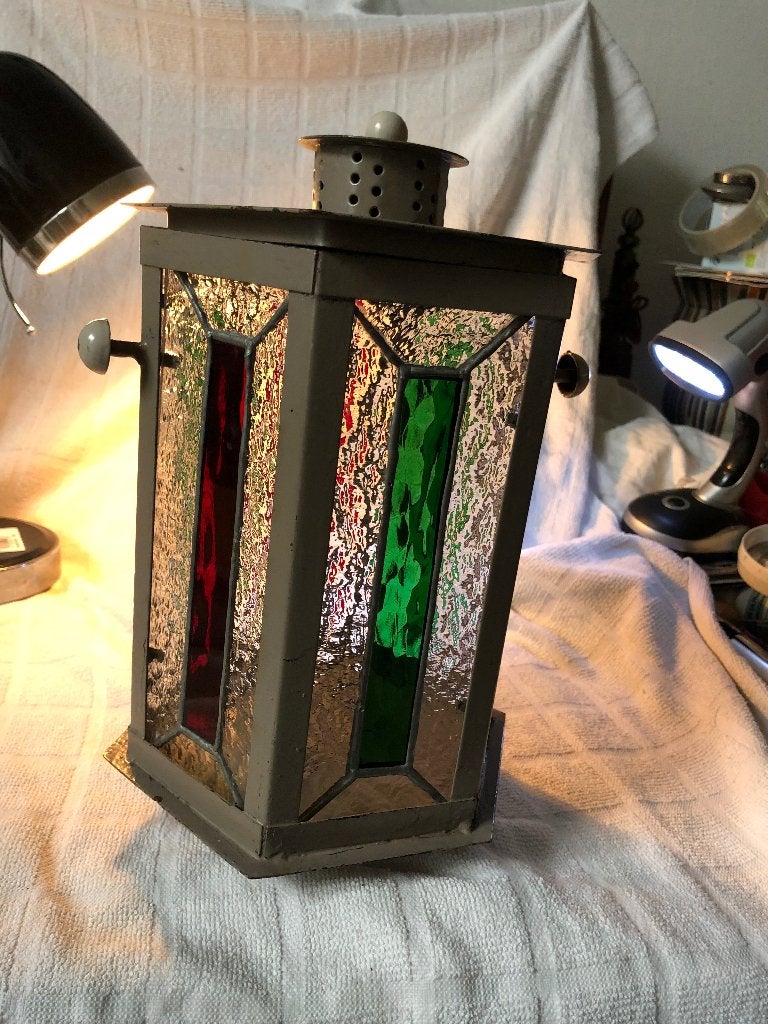 Glas in lood lantaarnlamp voor kaars, Ophalen of Verzenden, Glas