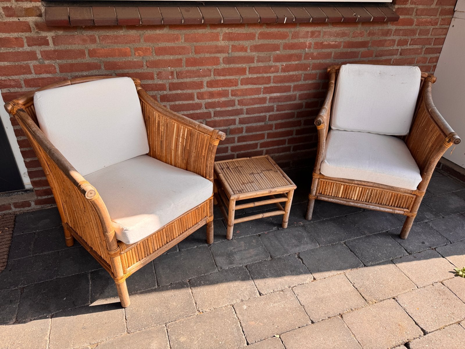 Vintage Bamboe Stoelen Set met Bijzettafel GRATIS, Huis en Inrichting, Ophalen, Gebruikt, Twee, Overige kleuren