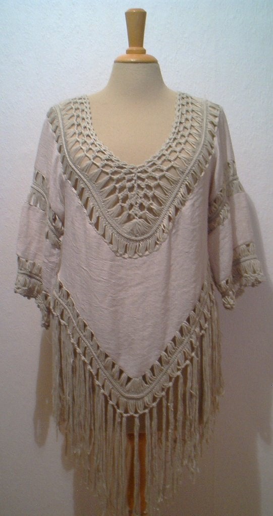 Beige Ibiza/bohemian sliertjes top/tuniek! M/L, Verzenden, Zo goed als nieuw, Maat 38/40 (M), Beige