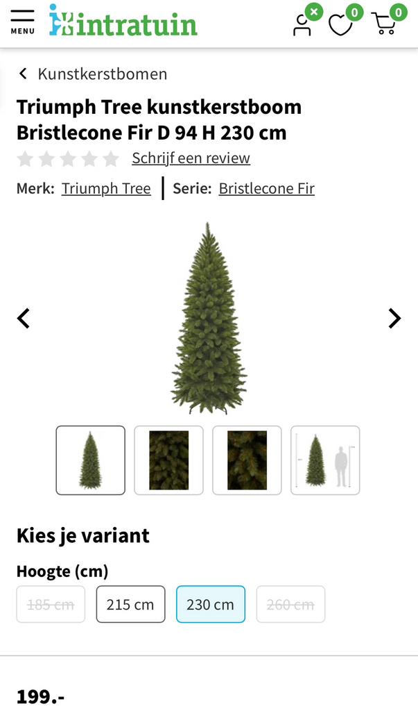 Triumph Tree kunstkerstboom Bristlecone Fir D 94 H 230 cm, Diversen, Kerst, Ophalen, Zo goed als nieuw