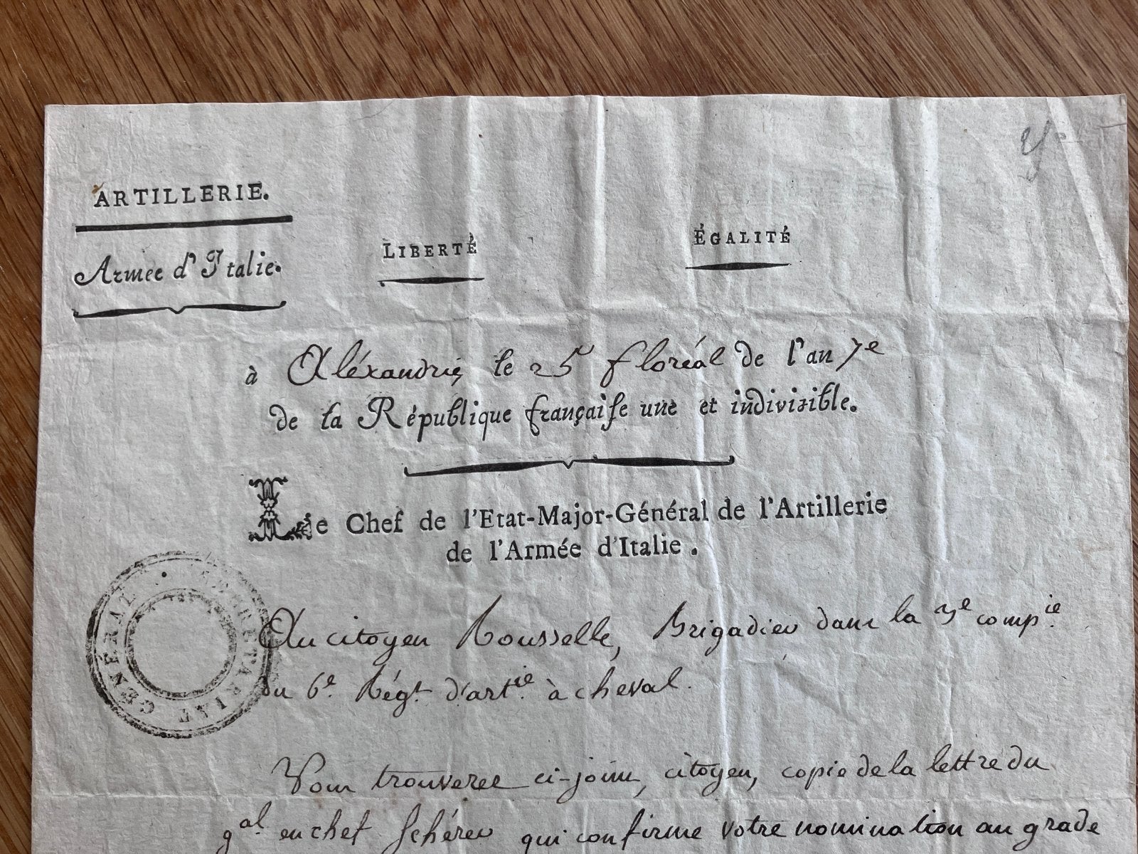 Brief Artillerie Franse Revolutie Napoleon 2e Coalitieoorlog, Ophalen of Verzenden