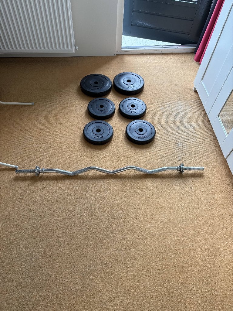 EZ Curlstang Halterset met 20 kg aan gewichten, Ophalen, Nieuw, Benen, Halterset