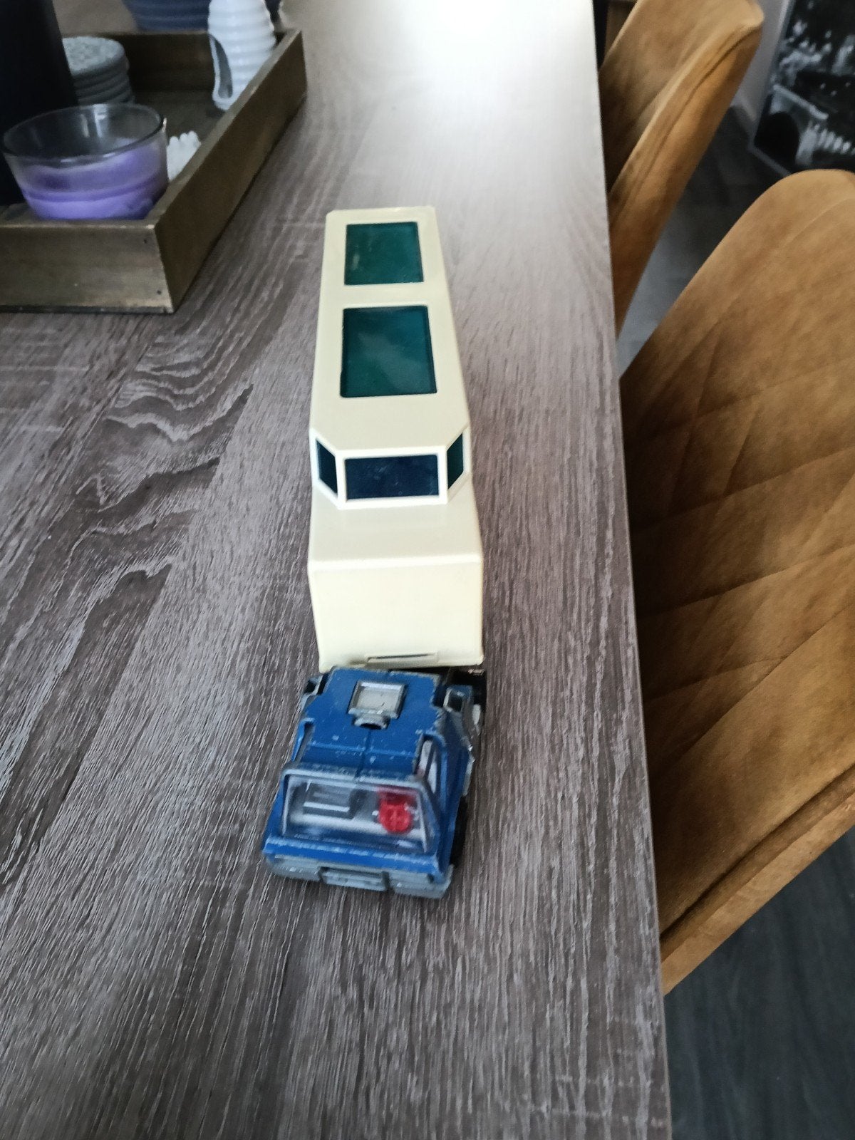 Vintage Porsche vrachtwagen met trailer speelgoed, Verzenden, Gebruikt