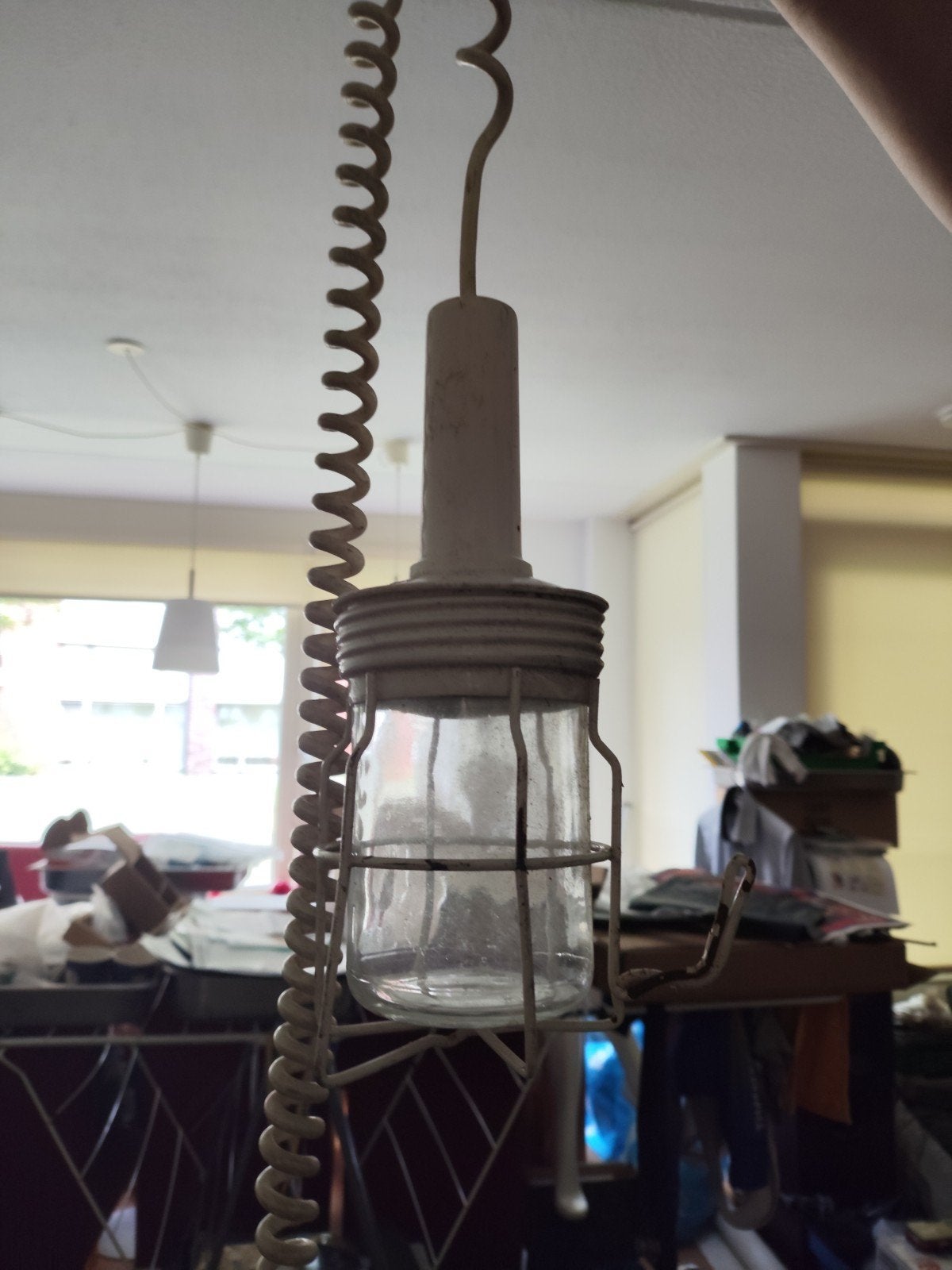 Vintage werkplaatslamp / garage lamp met spiraalkabel, Antiek en Kunst, Ophalen of Verzenden
