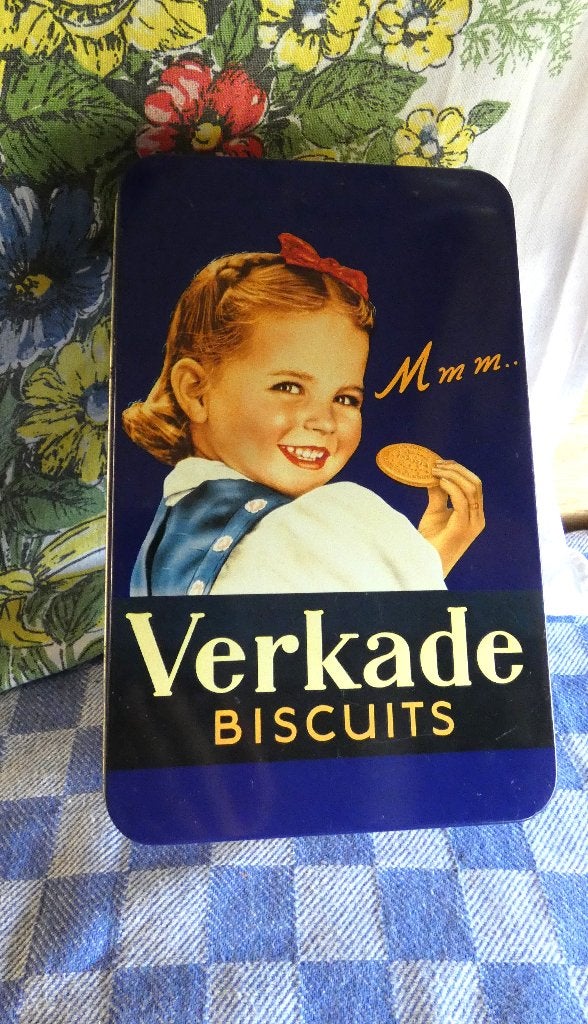 blik Verkade/ koekjesblik/ bewaardoos, Verzamelen, Blikken, Ophalen of Verzenden, Zo goed als nieuw, Koek(jes), Verkade