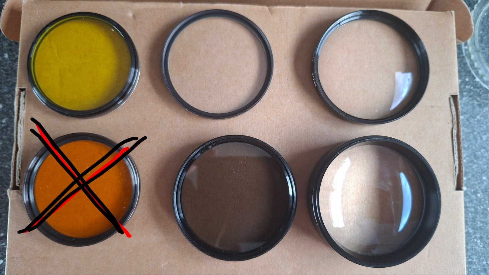 Fotocamera filters,1 geel,4 close up,1 macro, etc., Ophalen of Verzenden, Gebruikt, 50 tot 60 mm, Met schroefdraad