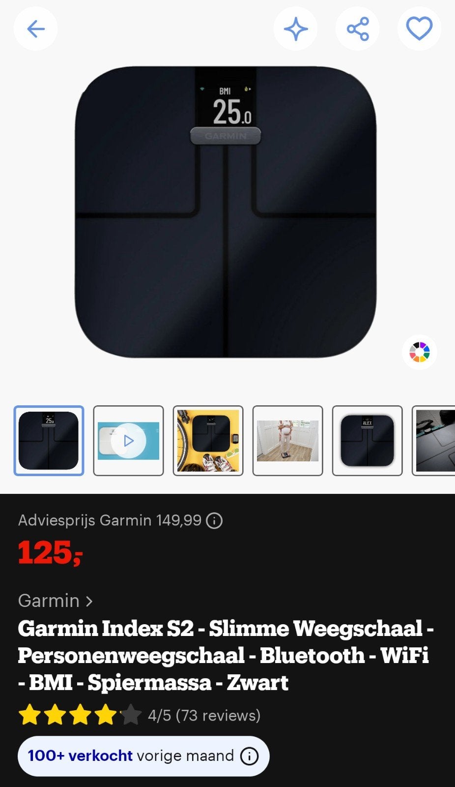 Garmin Index S2 slimme weegschaal, Ophalen, 1 tot 500 gram, Nieuw, 100 kg of meer