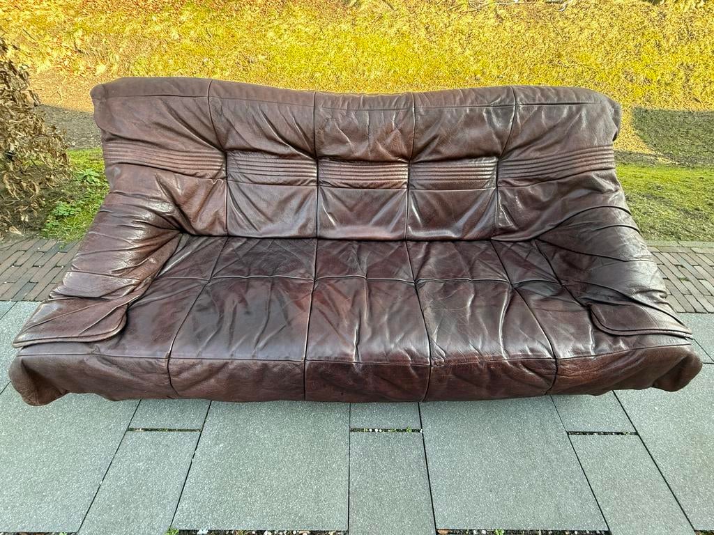Vintage Leren Lounge Bank Jaren '70 - Retro Eyecatcher, Ophalen, Gebruikt, 150 tot 200 cm, Seventies
