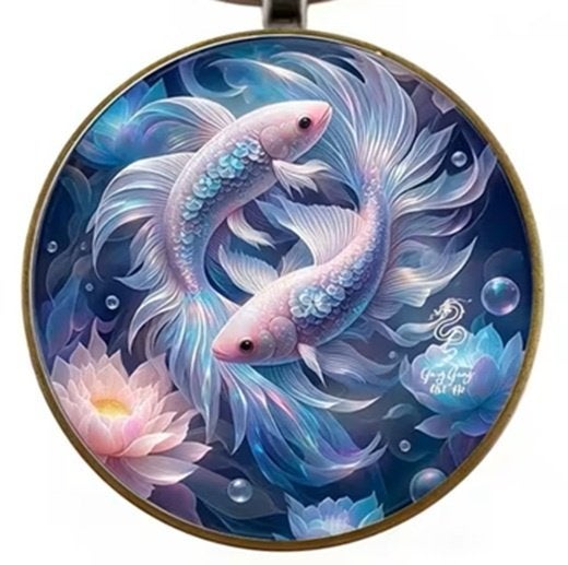 Cabochon Glashanger Koi Karpers incl ketting 60cm., Ophalen of Verzenden, Nieuw, Zilver, Overige materialen