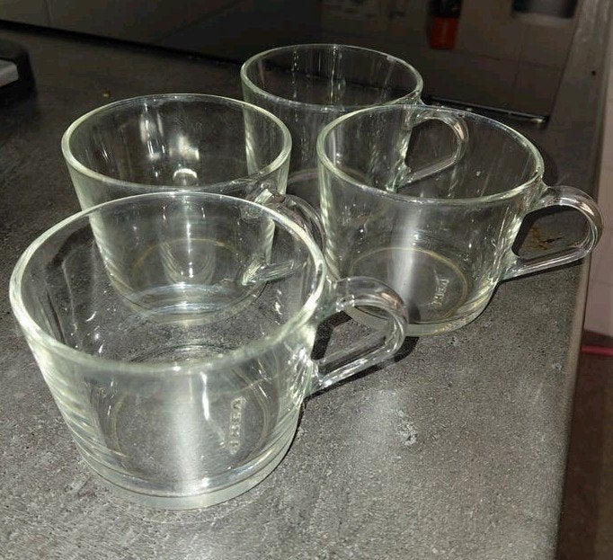 Set van 4 IKEA glazen mokken met oor, Ophalen of Verzenden, Zo goed als nieuw, Glas, IKEA