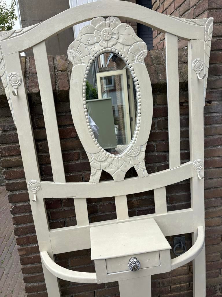 Vintage halkapstok met spiegel en lade, Ophalen of Verzenden, Zo goed als nieuw, Binnendeur, Minder dan 200 cm