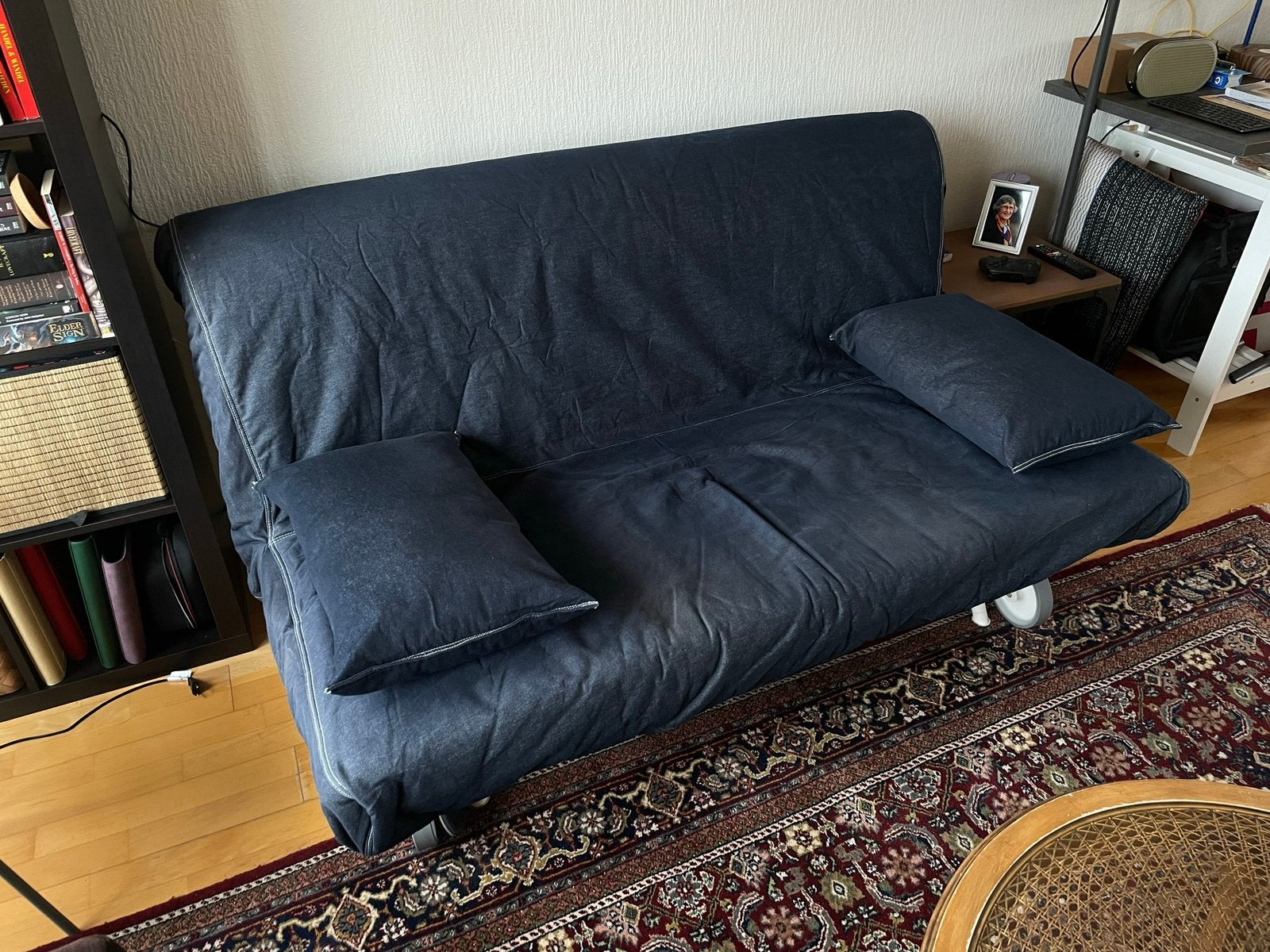 IKEA PS slaapbank blauw denim met topper, Ophalen, Gebruikt, Blauw, 210 cm
