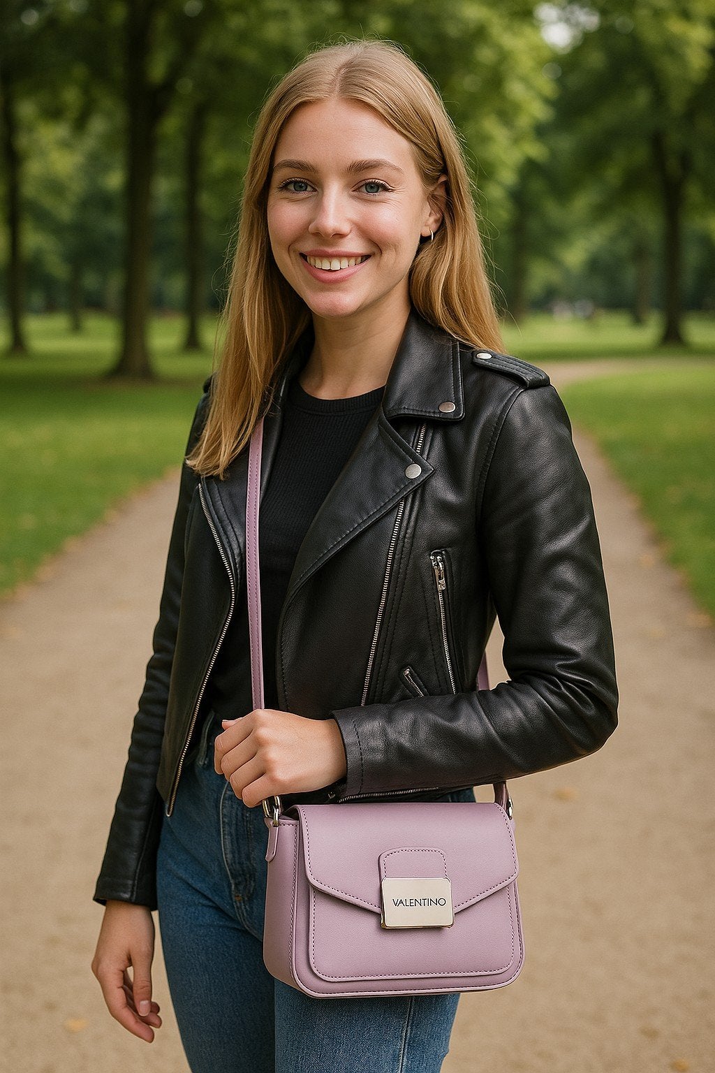 Valentino Leren Tas - Elegant en Stijlvol, Ophalen of Verzenden, Zo goed als nieuw, Paars, Schoudertasje