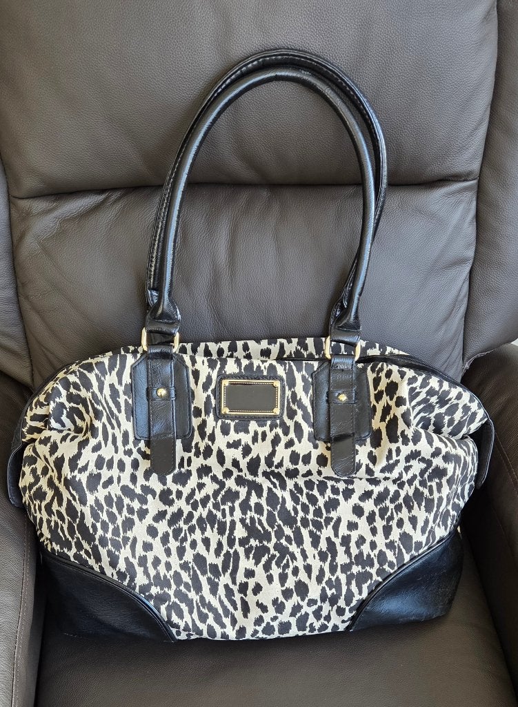 Tas, panterprint, zwart-créme, l 42-br 14- h 33, Atmosphere., Ophalen of Verzenden, Gebruikt, Overige kleuren, Shopper
