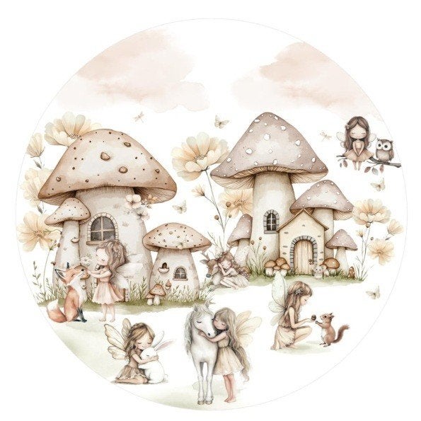 Muursticker Cirkel Elfjes Paddestoelen Designed4kids, Designed4Kids, Nieuw, 100 cm, Ophalen of Verzenden