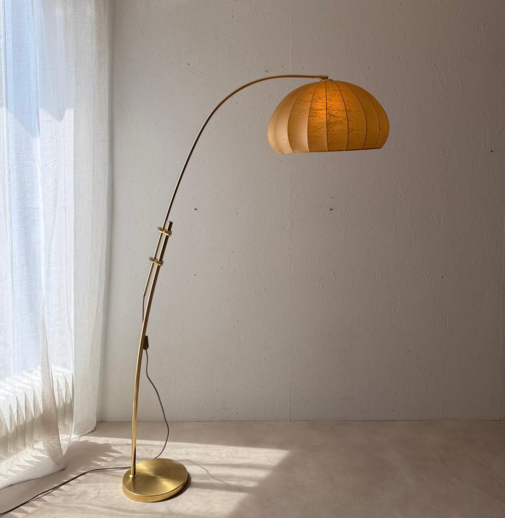 Hustadt Leuchten booglamp jaren 70 | Messing vloerlamp, Ophalen of Verzenden, Gebruikt, Overige materialen, Seventies