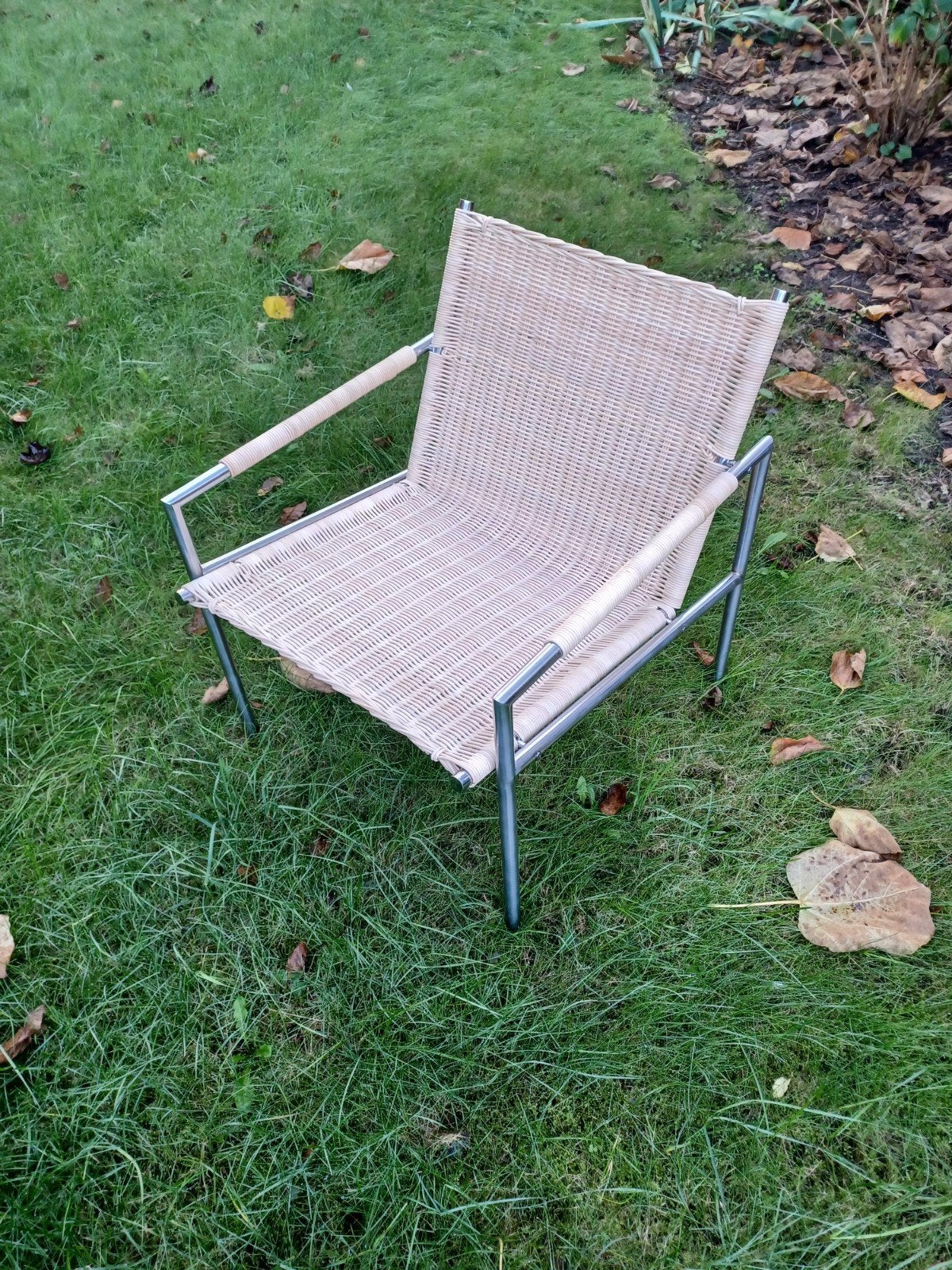 Martin Visser SZ01 stoel – Riet en Chroom, Huis en Inrichting, Ophalen, Zwart, Zo goed als nieuw, Metaal