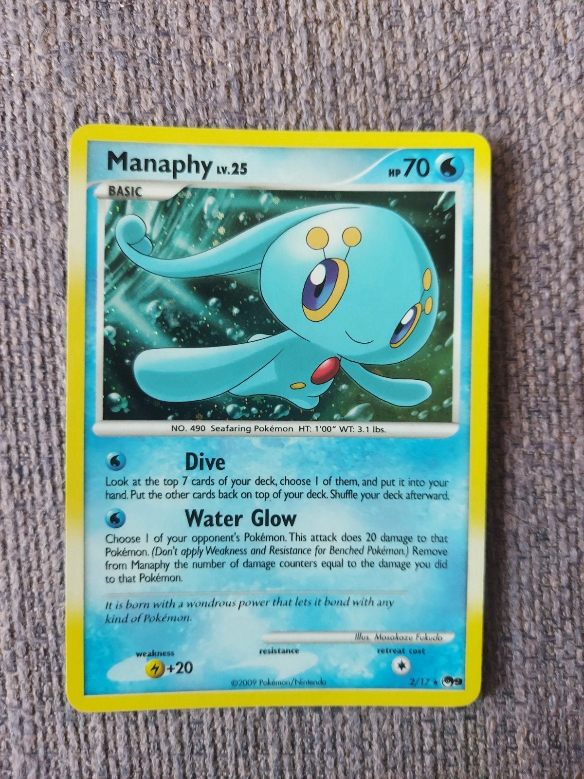 Manaphy 2/17 holo pokemon kaart, Ophalen of Verzenden, Zo goed als nieuw