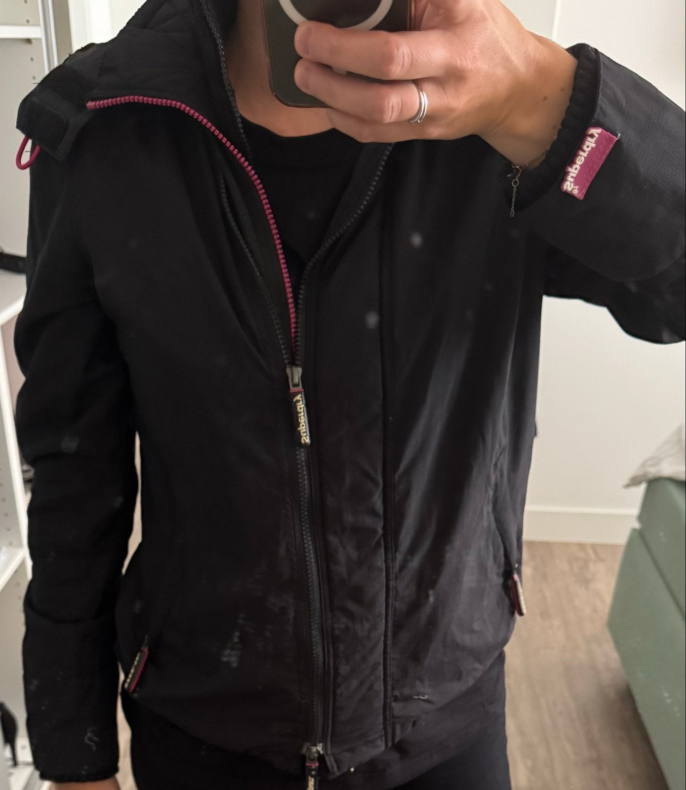 Superdry Windcheater jas zwart met roze voering, Ophalen of Verzenden, Zo goed als nieuw, Maat 38/40 (M), Zwart