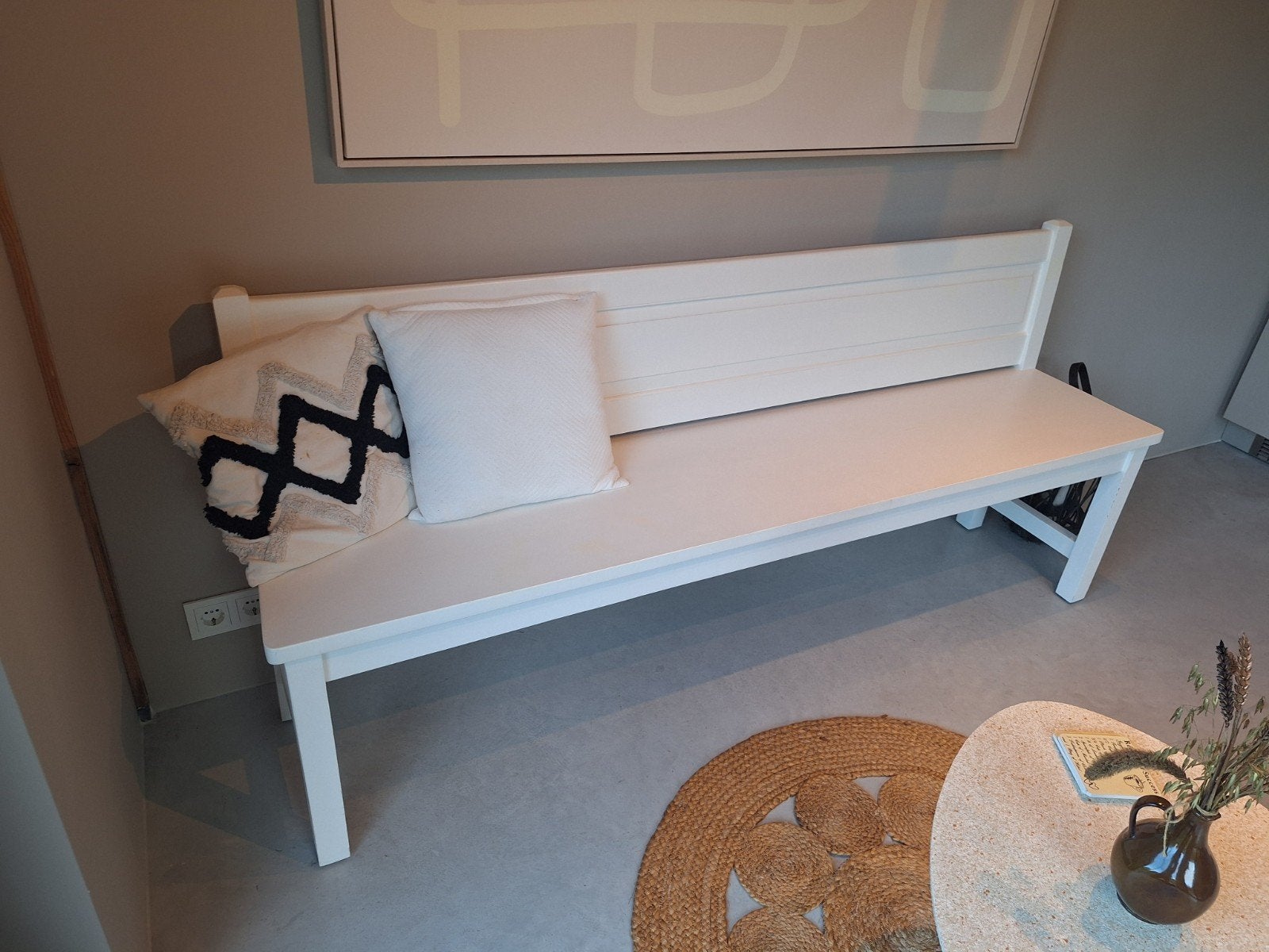 Witte houten bank eetkamerbank eetbank HK living, Huis en Inrichting, Ophalen, Zo goed als nieuw, Hout, Landelijke of moderne stijl