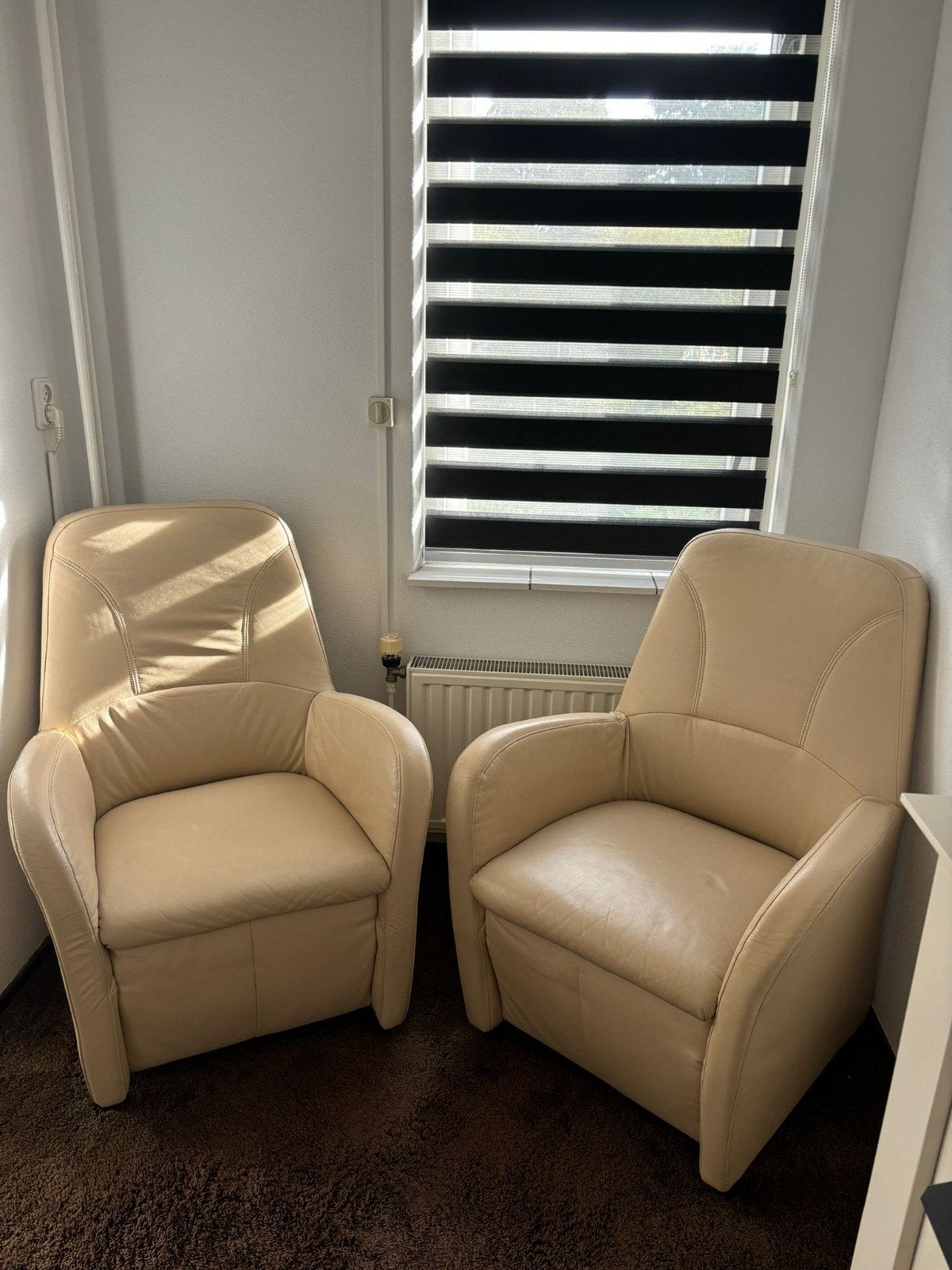 2 creme lederen fauteuils, Ophalen, Gebruikt, 50 tot 75 cm, Leer