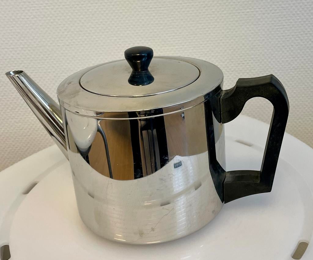 Dubbelwandige RVS theepot Bredemeijer (Douwe Egberts), Ophalen of Verzenden, Zo goed als nieuw, Rvs