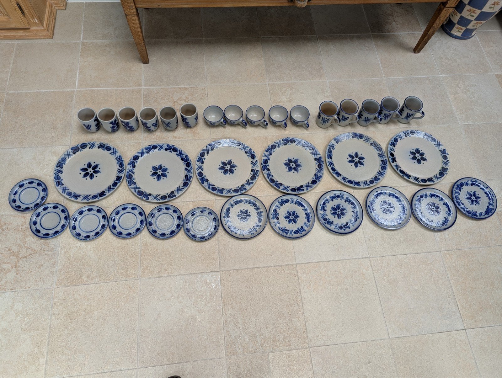 Vintage Aardewerk Servies - Blauw Bloemenpatroon, Ophalen, Gebruikt, Vintage, Aardewerk