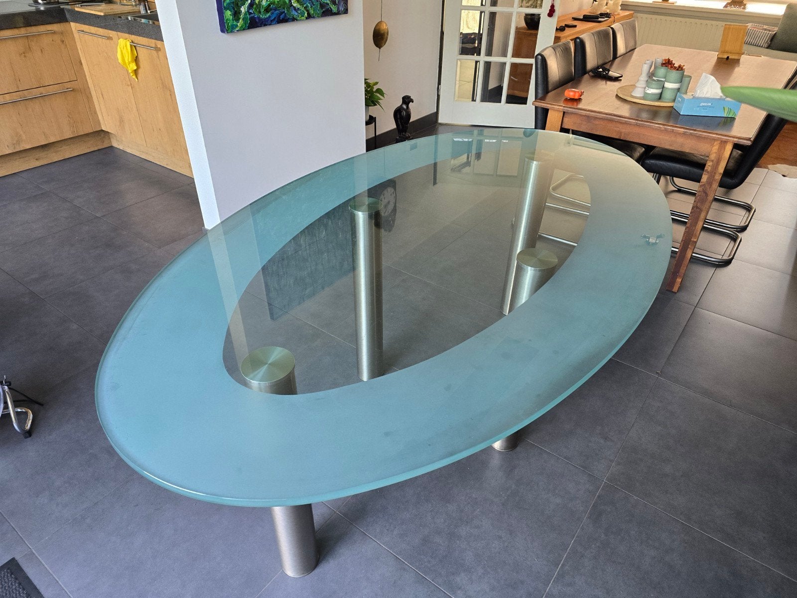 Ovale glazen  eettafel, Ophalen, Ovaal, 150 tot 200 cm, 100 tot 150 cm