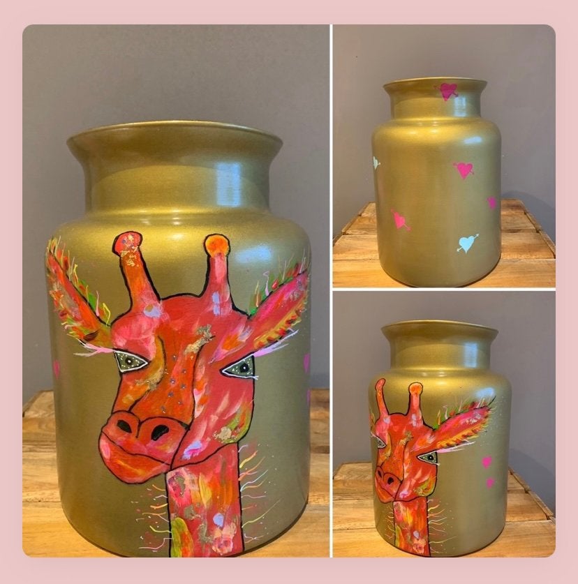 Handbeschilderde vaas, Ophalen, Meerkleurig, 25 cm, Nieuw