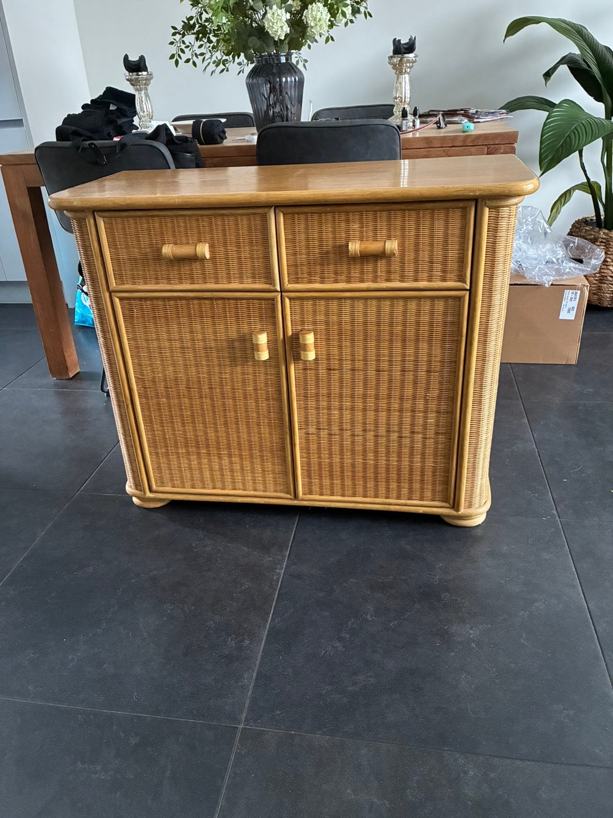 Rotan dressoir breed b95,5xd41cm h76cm, Ophalen, Gebruikt, Vintage, Met lade(s)
