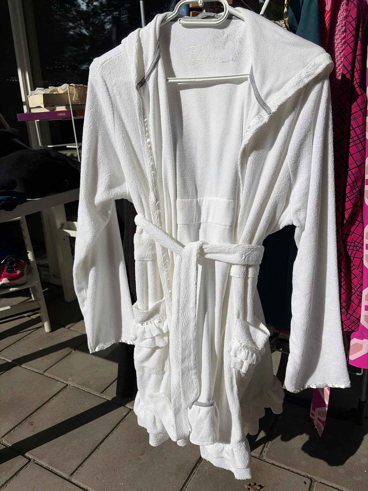 Ekseption wit badjasje met satijnen biezen en capuchon, Kleding | Dames, Ophalen of Verzenden, Zo goed als nieuw, Wit, Overige typen