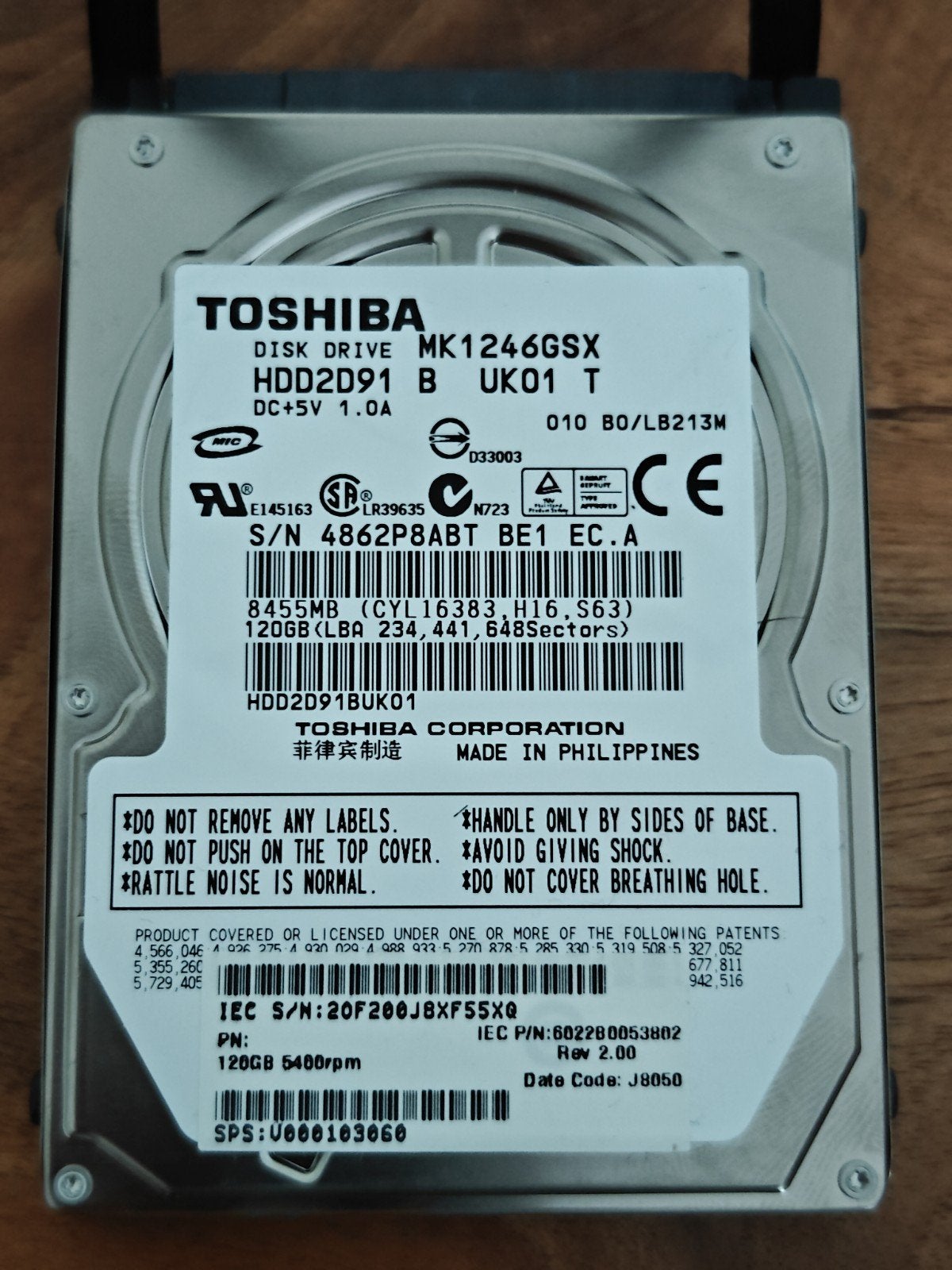 Toshiba MK1246GSX 120GB HDD - Interne Harde Schijf, Intern, Ophalen of Verzenden, 120GB, Laptop