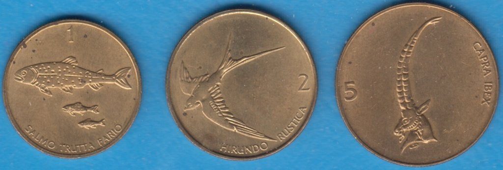 Slovenië Tolar, 2 Tolarja en 5 Tolarjev 1994-1996 dieren, Ophalen of Verzenden, Overige landen, Setje