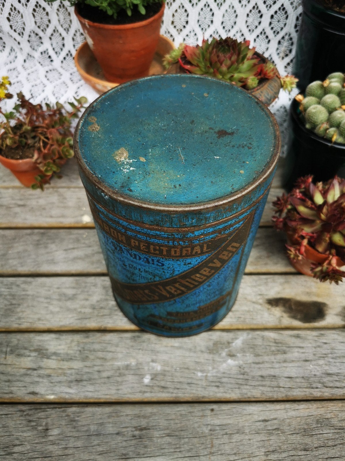 Oud blik Turnhout in fel blauw, grote maat +-25cm Miekje, Ophalen of Verzenden, Gebruikt, Overige