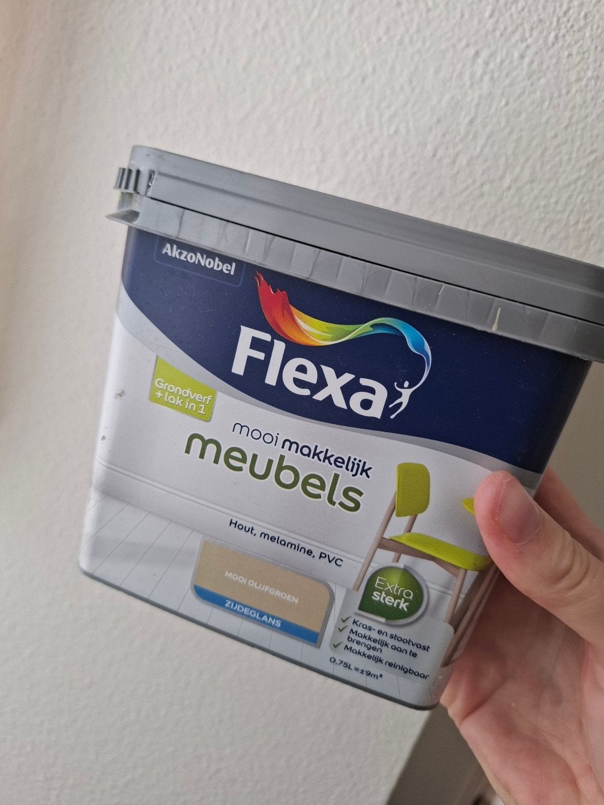 Olijfgroene Flexa Meubelverf voor de doe-het-zelver, Nieuw, Ophalen of Verzenden, Verf, Minder dan 5 liter