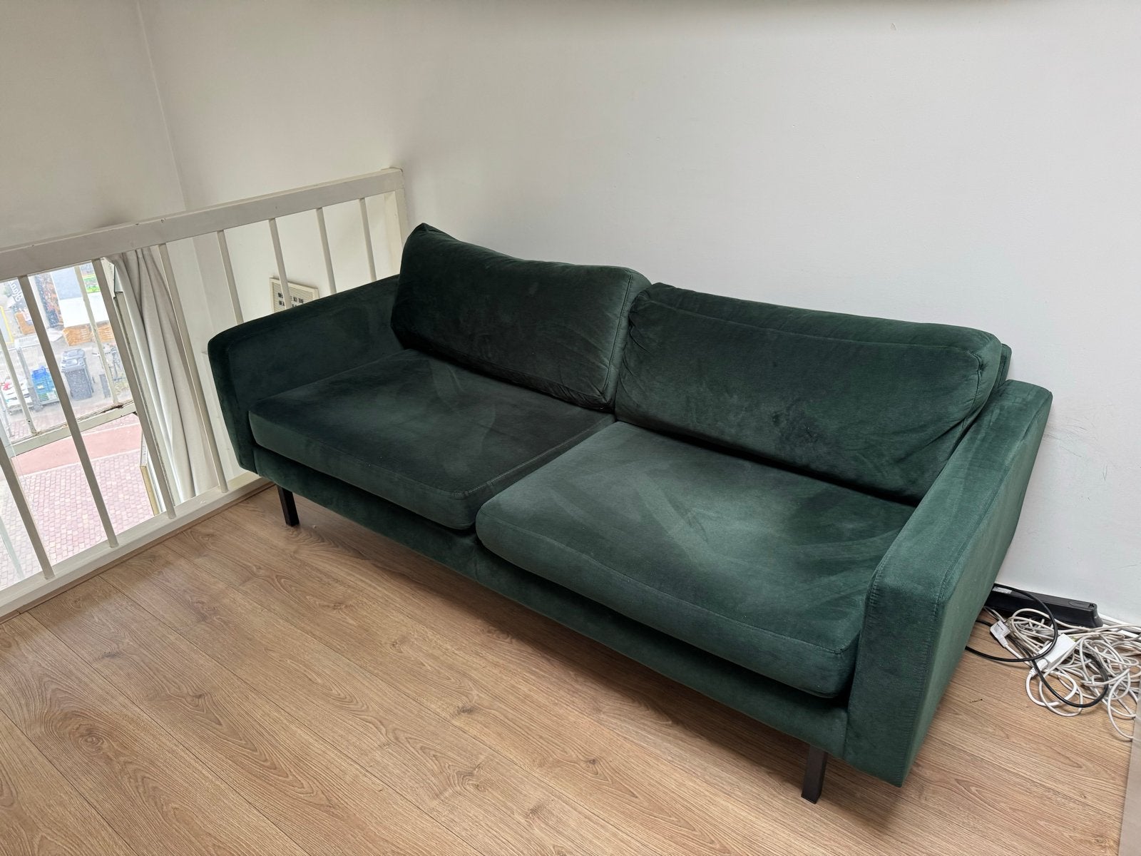Donkergroene Velvet 2.5zits bank, Ophalen, Gebruikt, 150 tot 200 cm, Tweepersoons