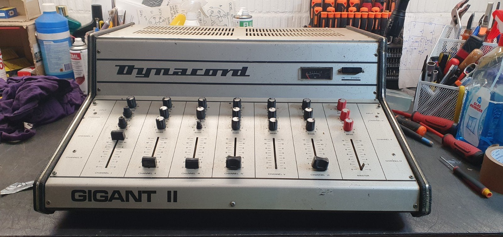 Dynacord Gigant II powermixer 150Watt., Ophalen, Gebruikt, 5 tot 10 kanalen, Microfooningang