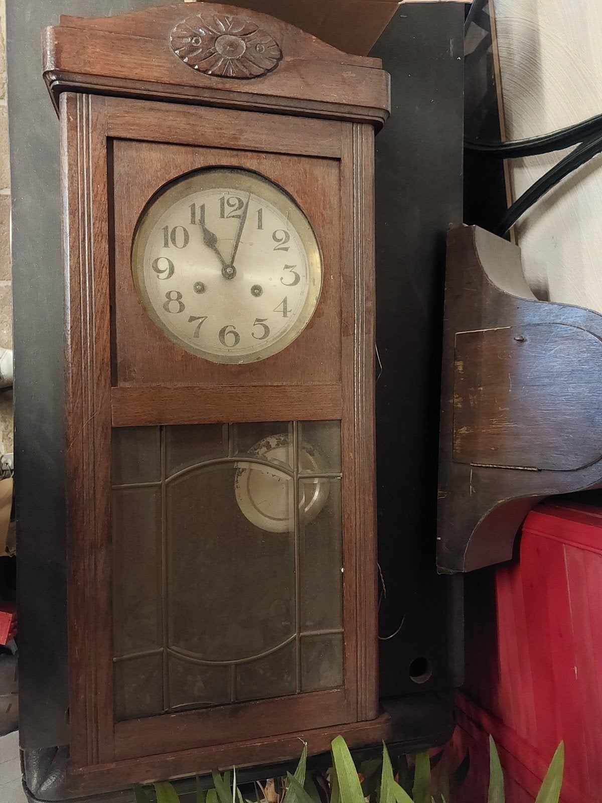 Antieke houten wandklok met slinger, Antiek en Kunst, Ophalen