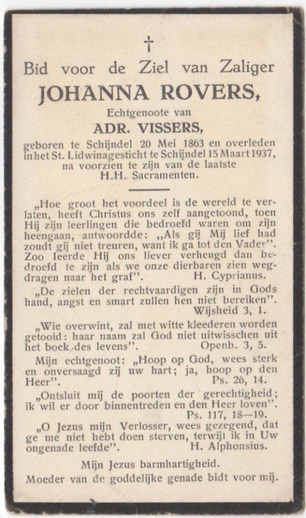 Johanna Rovers 1863 Schijndel + 1937 Schijndel, 73 jaar oud, Verzamelen, Ophalen of Verzenden